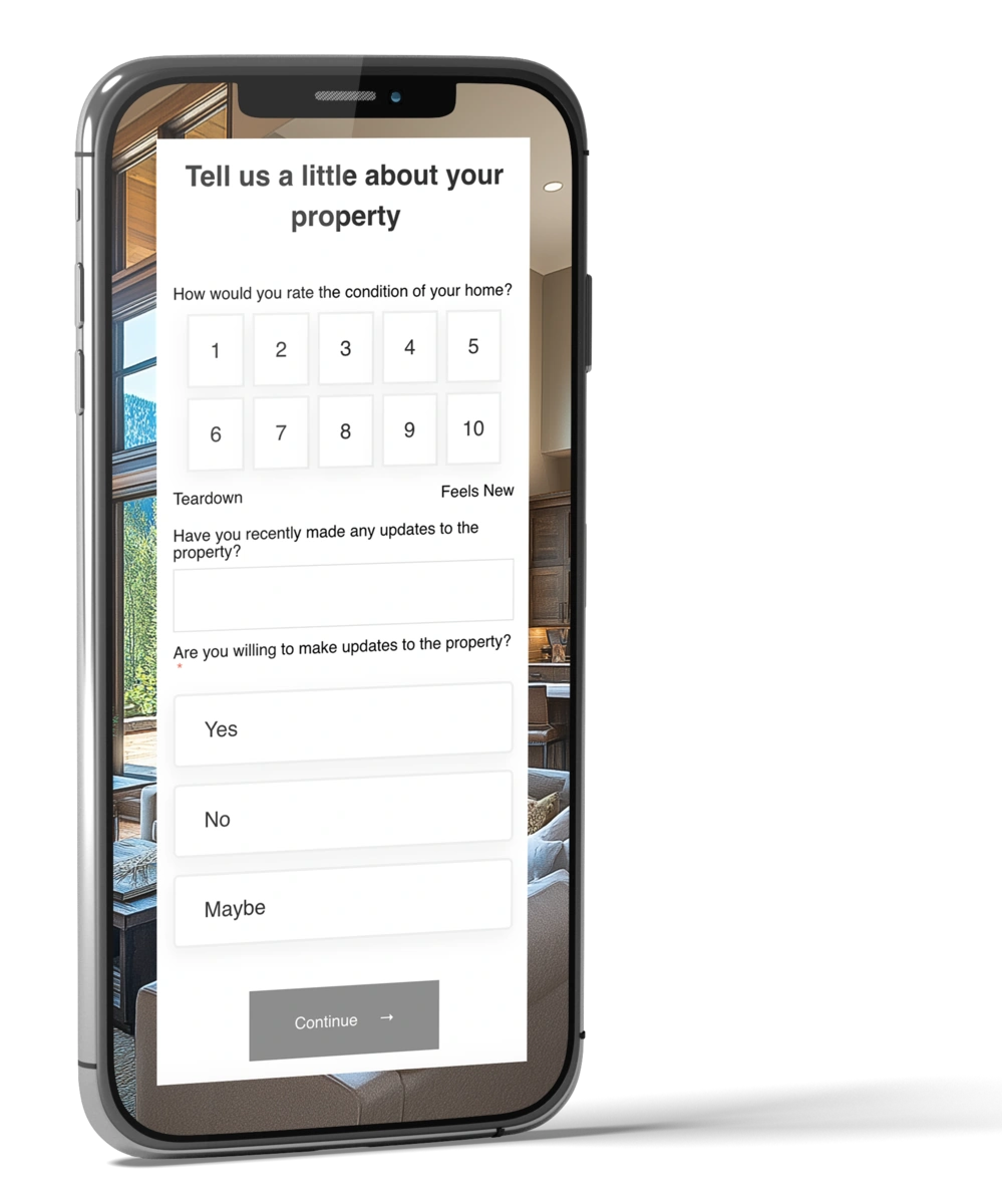 Phone showing the home value questionnaire