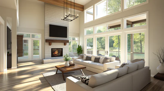 Bright living room with tall windows